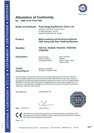 CE Certificate for CNC Horizontal Gear Hobbing Machines